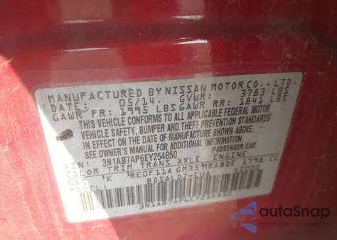 2014 Nissan Sentra Sv from USA, damaged, VIN 3N1AB7AP6EY254850